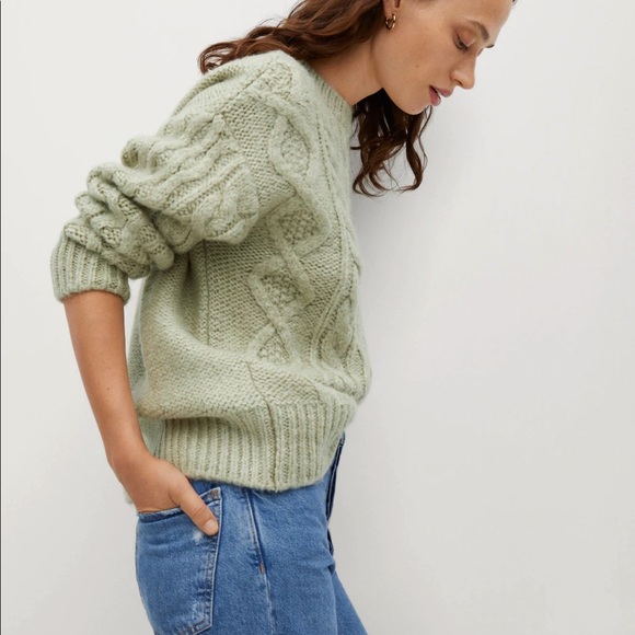 Mango Mint green Cable-knit sweater: size L NWT - Picture 2 of 9